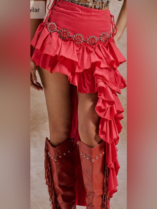 AKIRA Dresses & Skirts - CLAIRE HIGH LOW RUFFLE SKIRT IN RED